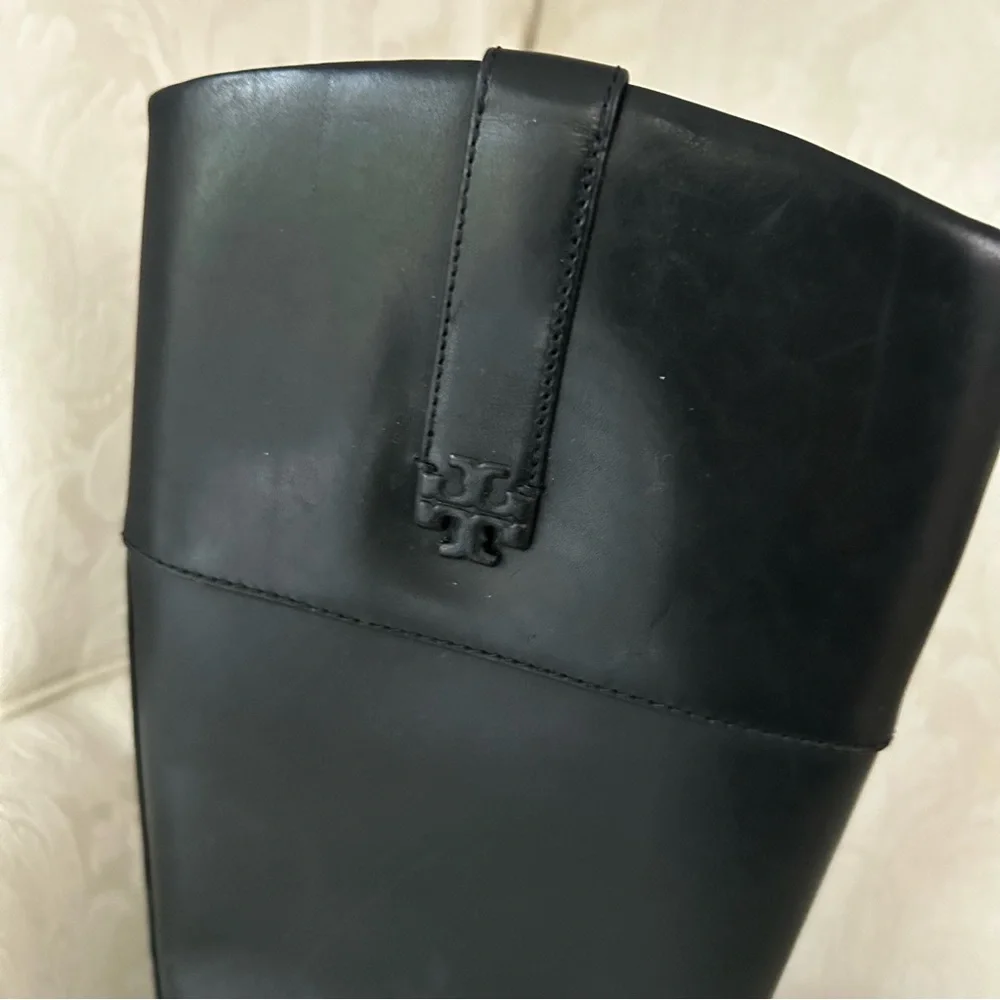 Tory Burch double T logo leather riding tall boots women size 7